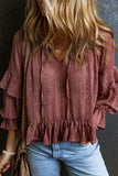 Swiss Dot Tie Neck Flounce Sleeve Blouse - Trendsi - Flyclothing LLC