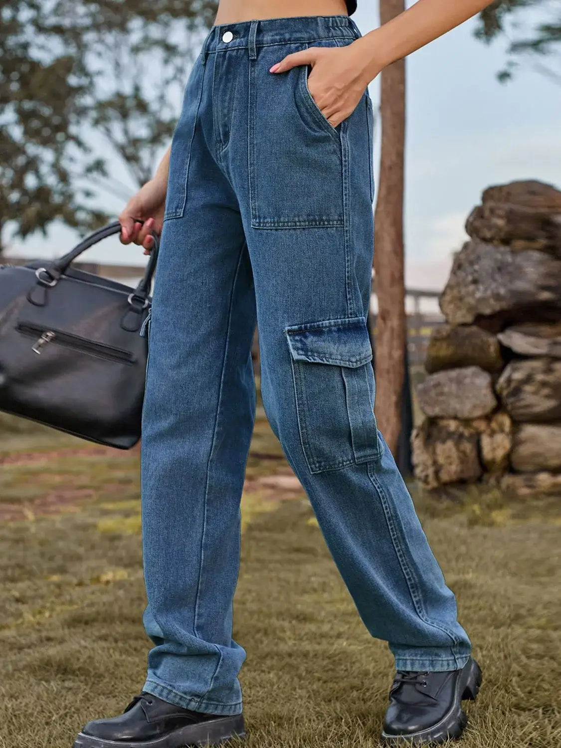 High Waist Cargo Jeans - Trendsi - Flyclothing LLC