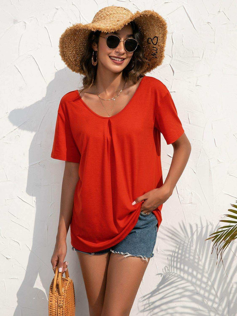 Lace Trim Short Sleeve Top - Trendsi - Flyclothing LLC