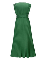 Tied Surplice Cap Sleeve Pleated Dress - Trendsi