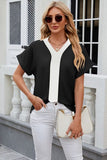 Contrast Johnny Collar Short Sleeve Blouse - Trendsi