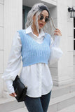 Cable-Knit Deep V Cropped Knit Vest - Trendsi - Flyclothing LLC