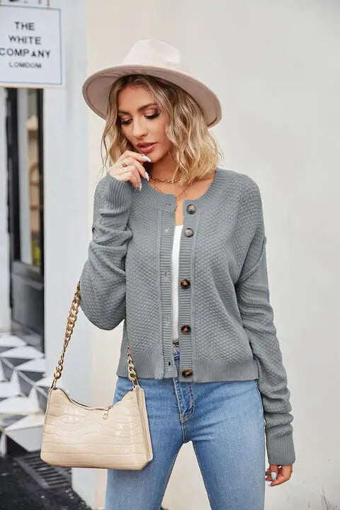 Button Down Exposed Seam Cardigan - Trendsi - Flyclothing LLC