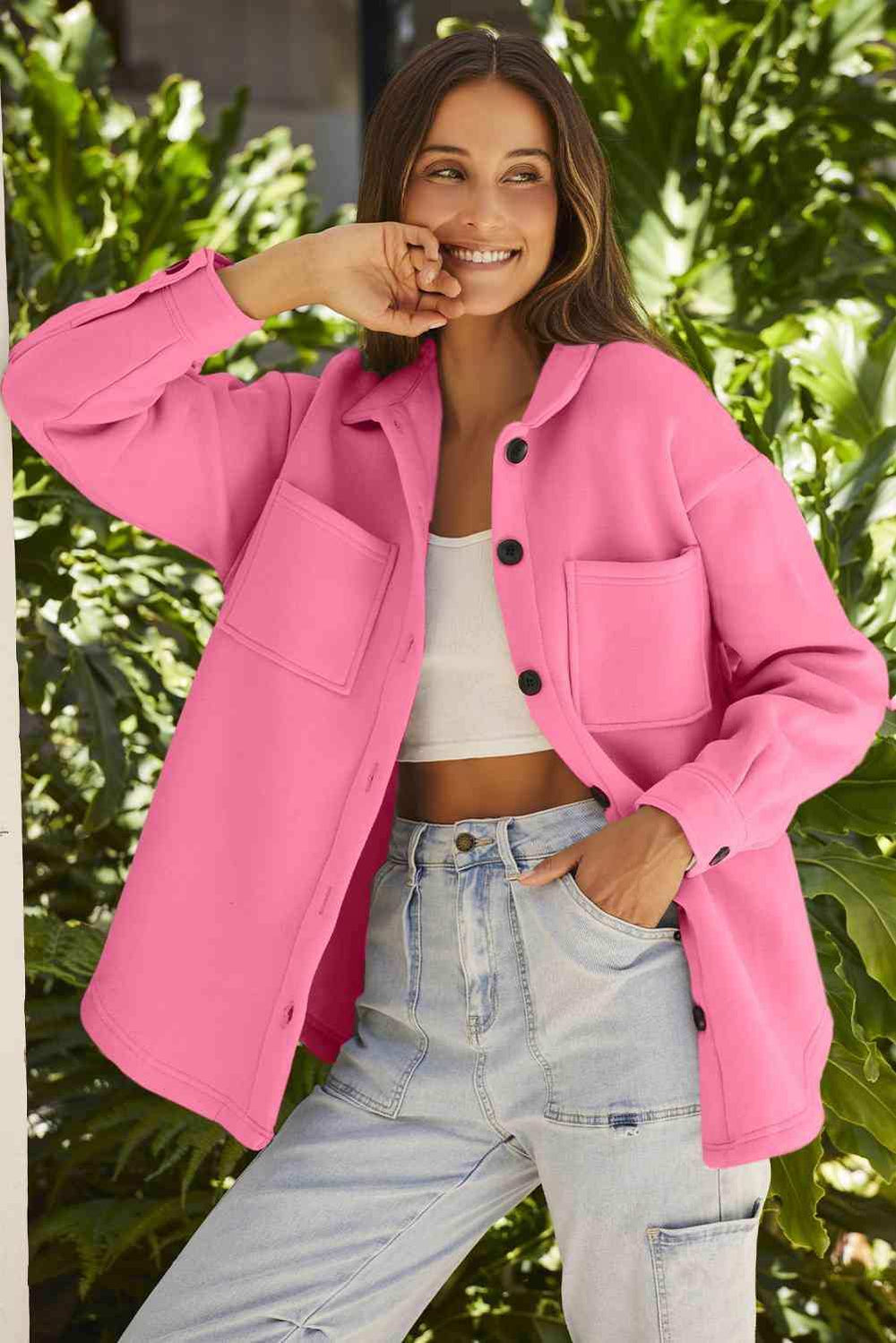 Button Down Collared Jacket - Trendsi - Flyclothing LLC