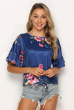 Floral Tie Hem Flounce Sleeve Top - Trendsi