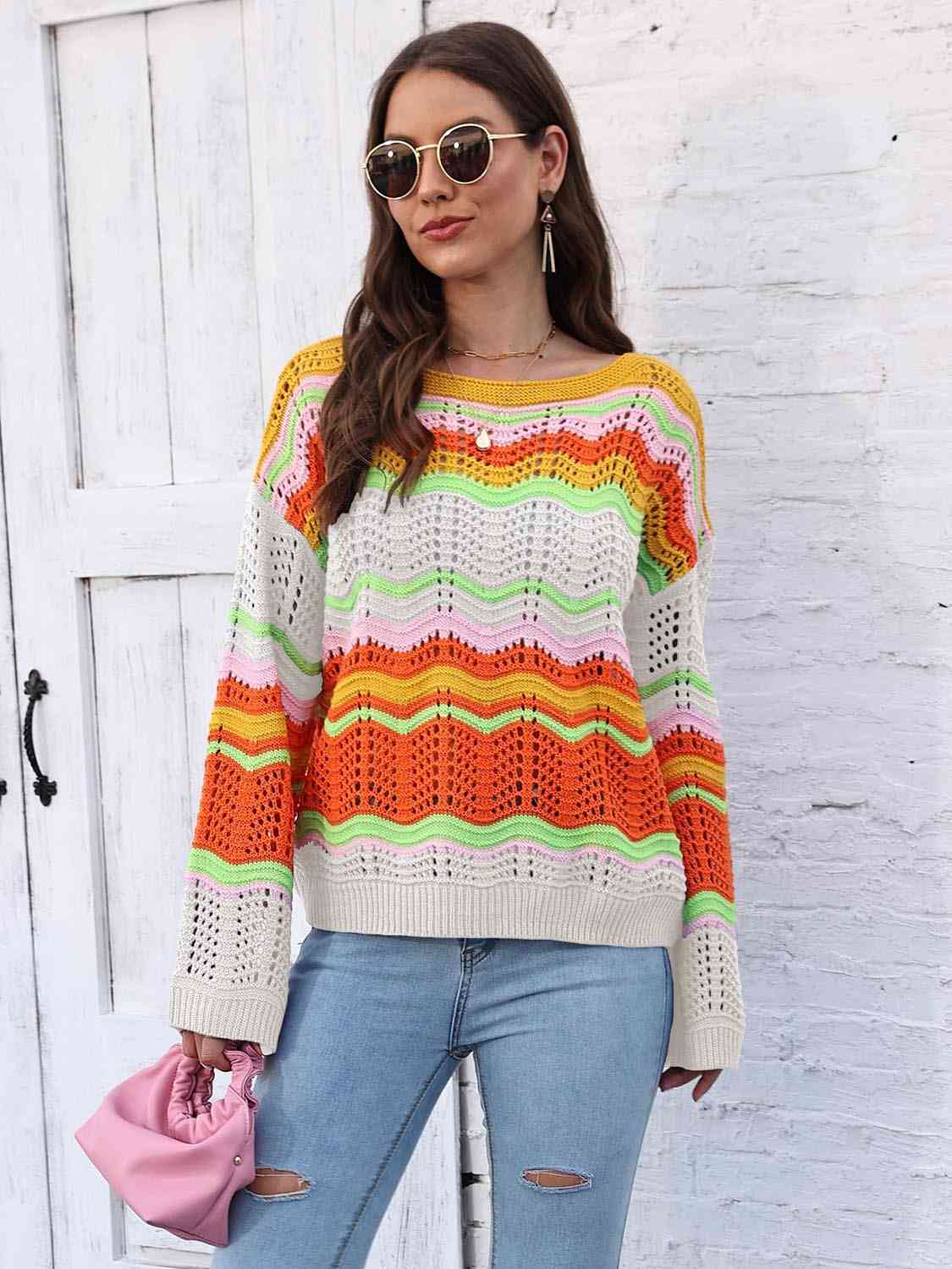 Openwork Round Neck Knit Top - Trendsi - Flyclothing LLC