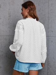 Crochet Tassel Tie Neck Long Sleeve Blouse - Trendsi