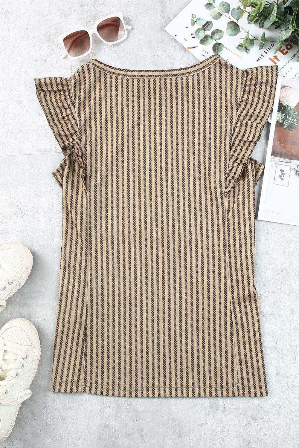 Striped Flutter Sleeve Tank - Trendsi - Flyclothing LLC