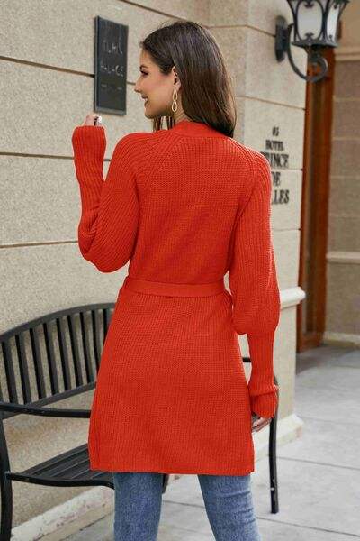 Open Front Lantern Sleeve Cardigan - Trendsi - Flyclothing LLC