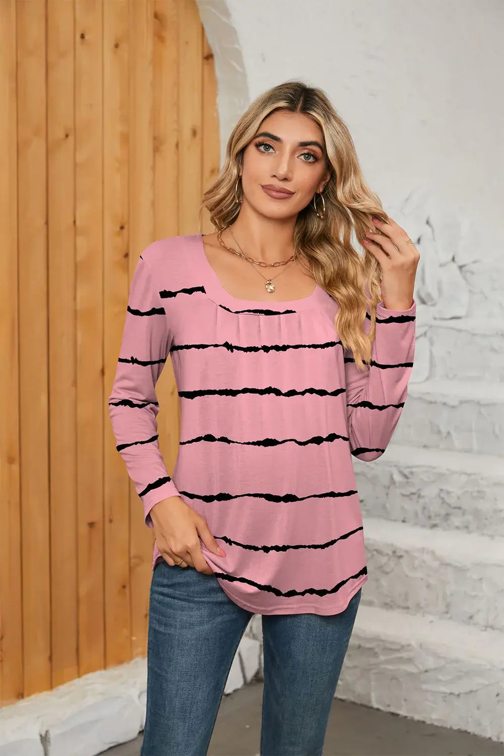 Printed Square Neck Long Sleeve Blouse - Trendsi - Flyclothing LLC