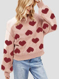Heart Round Neck Dropped Shoulder Sweater - Trendsi