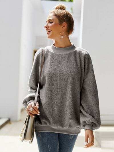 Mock Neck Dropped Shoulder Sweatshirt - Trendsi - Flyclothing LLC