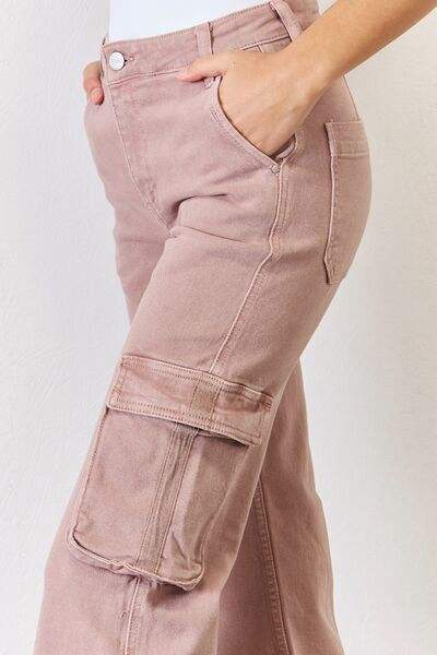 RISEN Full Size High Rise Cargo Wide Leg Jeans - Trendsi - Flyclothing LLC