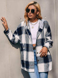 Plaid Dropped Shoulder Hooded Jacket - Trendsi - Flyclothing LLC
