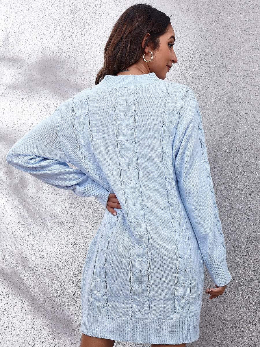 Cable-Knit Round Neck Sweater Dress - Trendsi - Flyclothing LLC