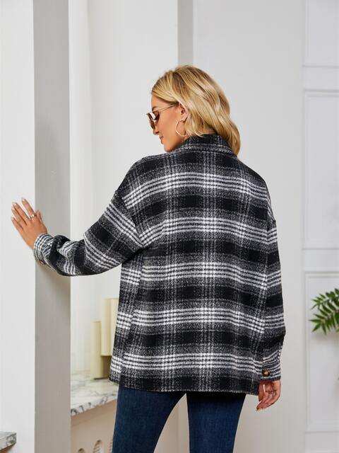 Plaid Collared Shirt Jacket - Trendsi - Flyclothing LLC