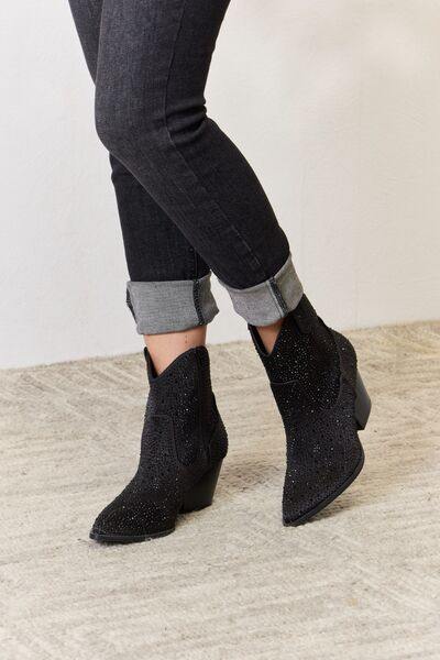 East Lion Corp Rhinestone Ankle Cowboy Boots - Trendsi
