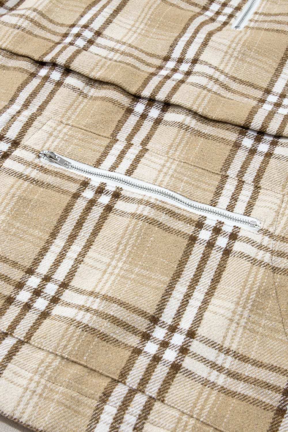 Drawstring Plaid Half Zip Raglan Sleeve Hoodie - Trendsi - Flyclothing LLC