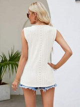 Eyelet Lace Detail V-Neck Tank - Trendsi - Flyclothing LLC