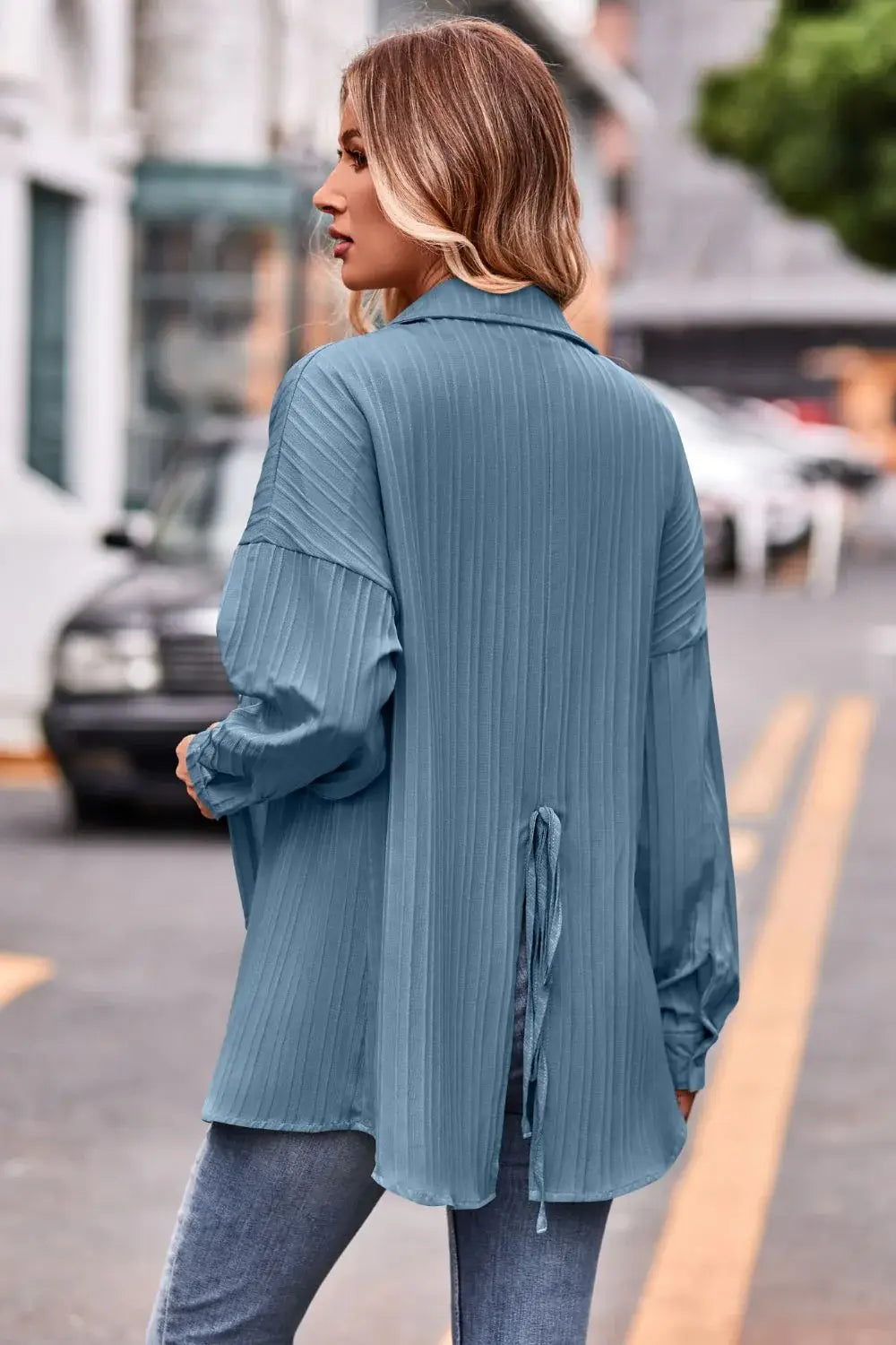 Slit Dropped Shoulder Longline Shirt - Trendsi - Flyclothing LLC