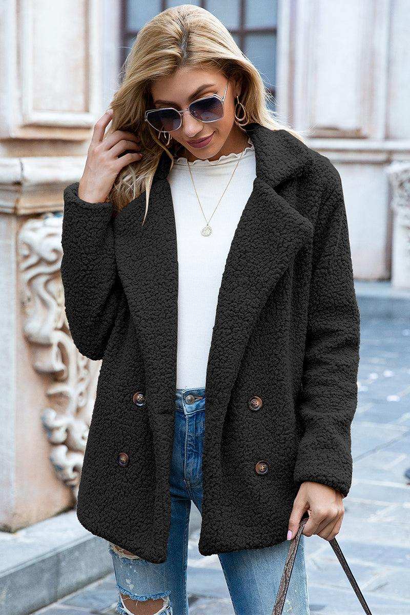 Full Size Lapel Collar Sherpa Coat - Trendsi - Flyclothing LLC