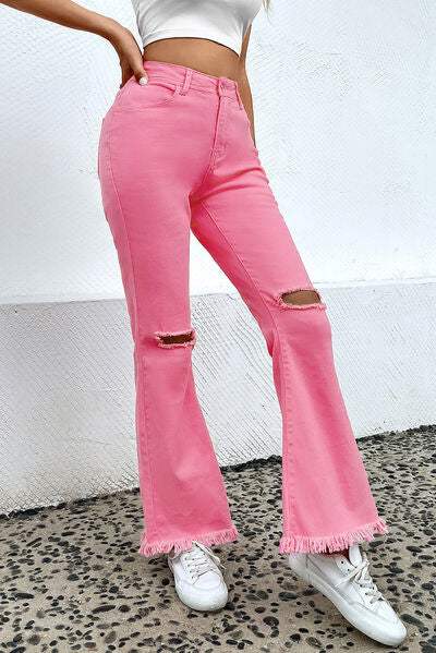 Distressed Raw Hem Bootcut Jeans - Trendsi - Flyclothing LLC