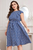 Plus Size Round Neck Tie Waist Dress - Trendsi
