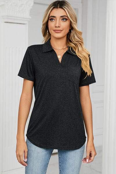 Johnny Collar Short Sleeve Blouse - Trendsi - Flyclothing LLC