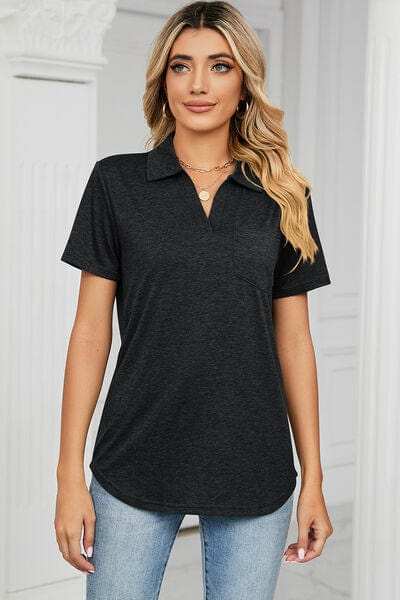 Johnny Collar Short Sleeve Blouse - Trendsi - Flyclothing LLC