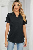 Johnny Collar Short Sleeve Blouse - Trendsi - Flyclothing LLC