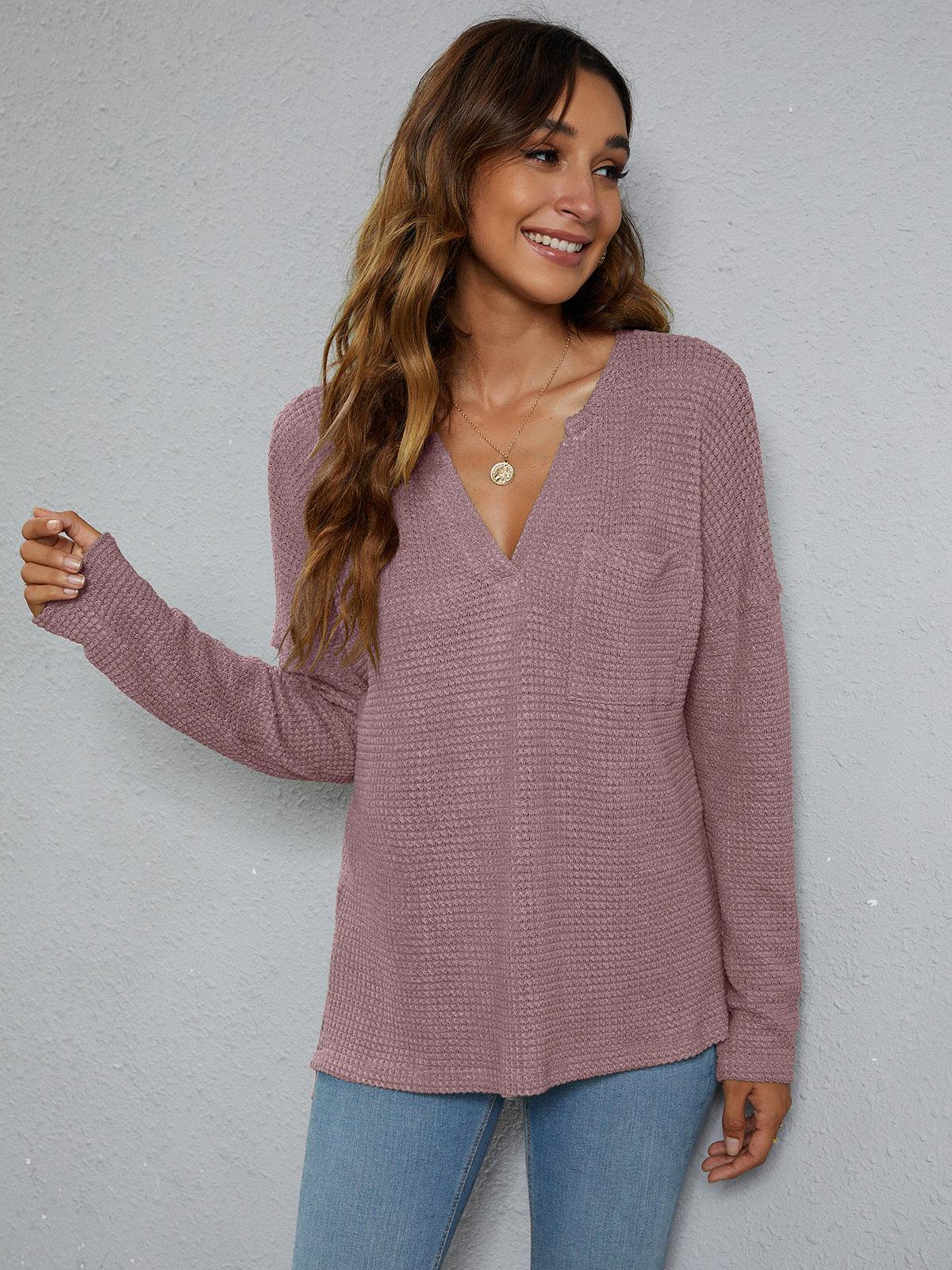 Dropped Shoulder High-Low Waffle-Knit Top - Trendsi