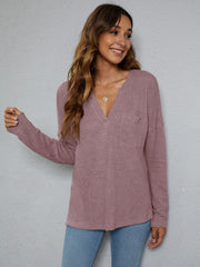 Dropped Shoulder High-Low Waffle-Knit Top - Trendsi