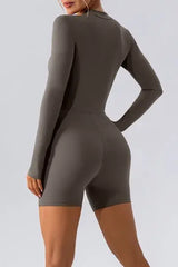 Half Zip Long Sleeve Active Romper - Trendsi - Flyclothing LLC