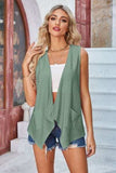 Eyelet Open Front Sleeveless Cardigan - Trendsi - Flyclothing LLC