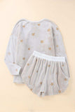 Round Neck Dropped Shoulder Star Print Top and Shorts Lounge Set - Trendsi - Flyclothing LLC