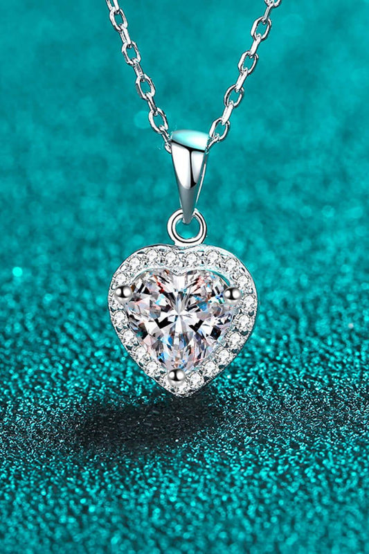 1 Carat Moissanite Heart Pendant Chain Necklace - Trendsi