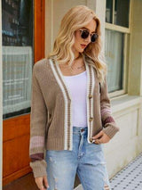 Contrast Button Up Dropped Shoulder Cardigan - Trendsi - Flyclothing LLC