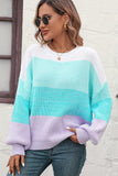 Round Neck Color Block Ribbed Pullover Sweater - Trendsi