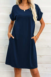 Scoop Neck Short Sleeve Pocket Dress - Trendsi - Flyclothing LLC