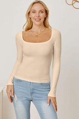 Square Neck Long Sleeve T-Shirt - Trendsi - Flyclothing LLC