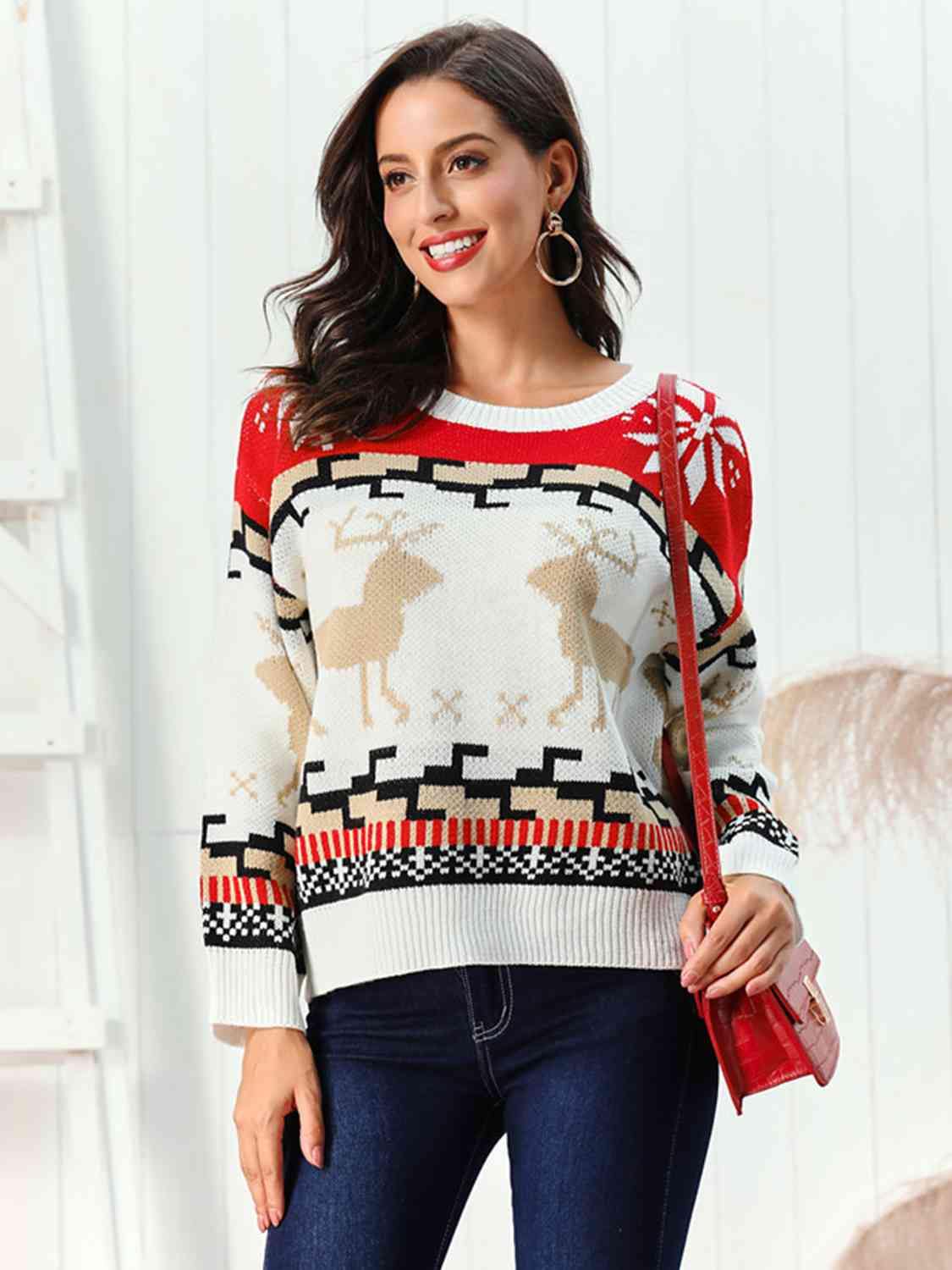 Reindeer Round Neck Sweater - Trendsi