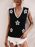 Floral Contrast Ribbed Trim Sweater Vest - Trendsi - Flyclothing LLC
