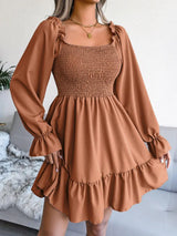 Smocked Flounce Sleeve Square Neck Dress - Trendsi - Flyclothing LLC