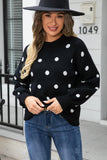 Polka Dot Round Neck Dropped Shoulder Sweater - Trendsi