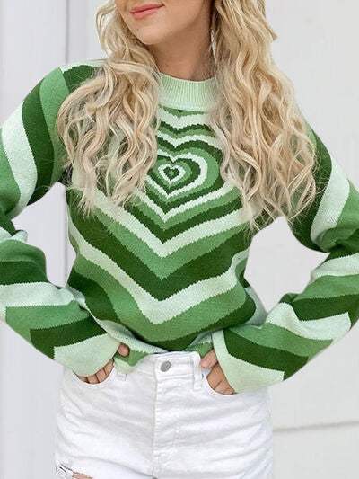 Heart Mock Neck Long Sleeve Sweater - Trendsi - Flyclothing LLC