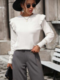 Round Neck Ruffle Trim Long Sleeve Pullover Sweater - Trendsi - Flyclothing LLC
