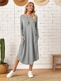 Pocketed Round Neck Long Sleeve Tee Dress - Trendsi