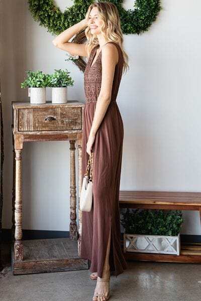 First Love Tie Back Sleeveless Slit Wide Leg Jumpsuit - Trendsi - Flyclothing LLC