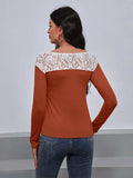 Lace Trim Long Sleeve Round Neck Tee - Trendsi - Flyclothing LLC