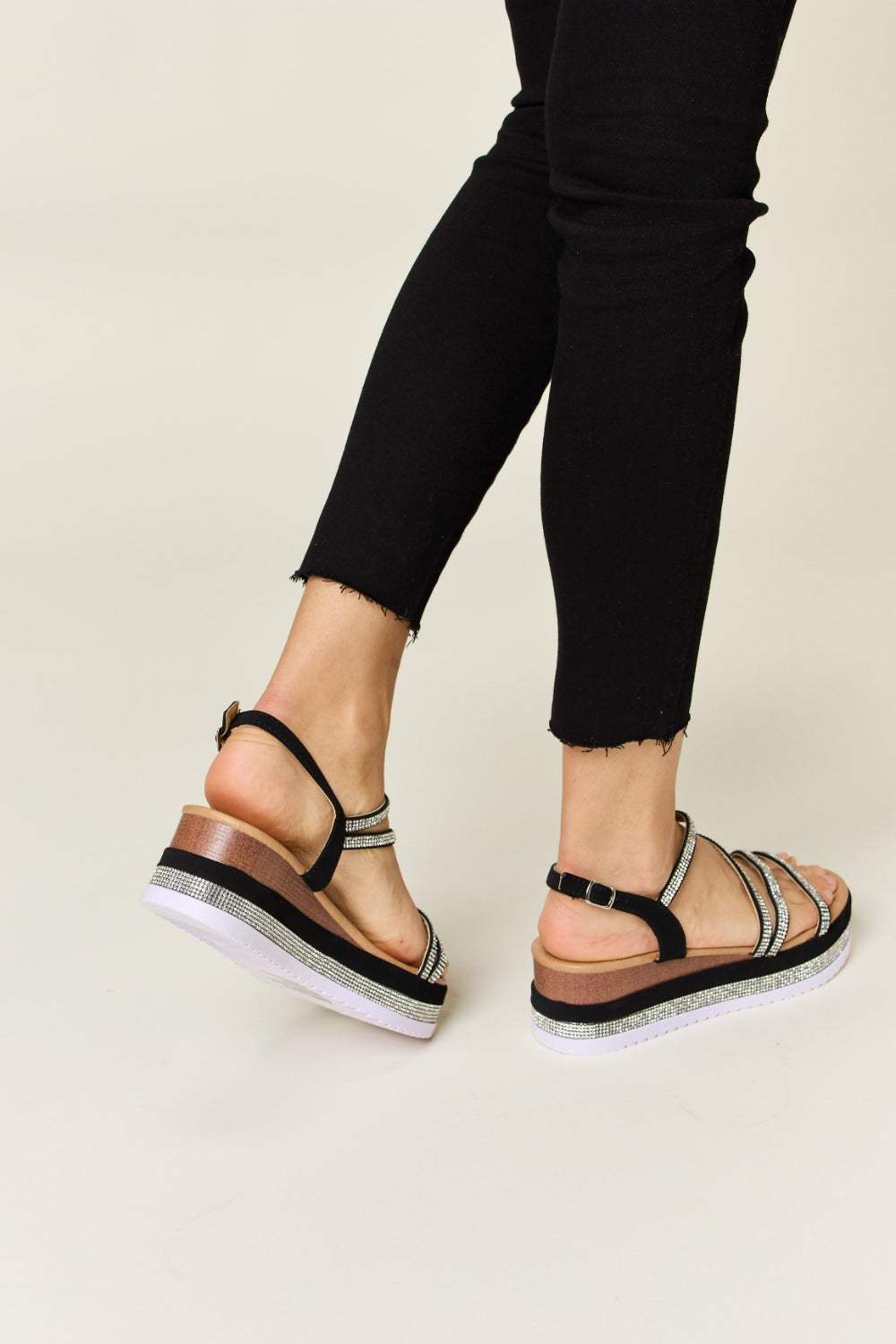 Forever Link Rhinestone Strappy Wedge Sandals - Trendsi - Flyclothing LLC